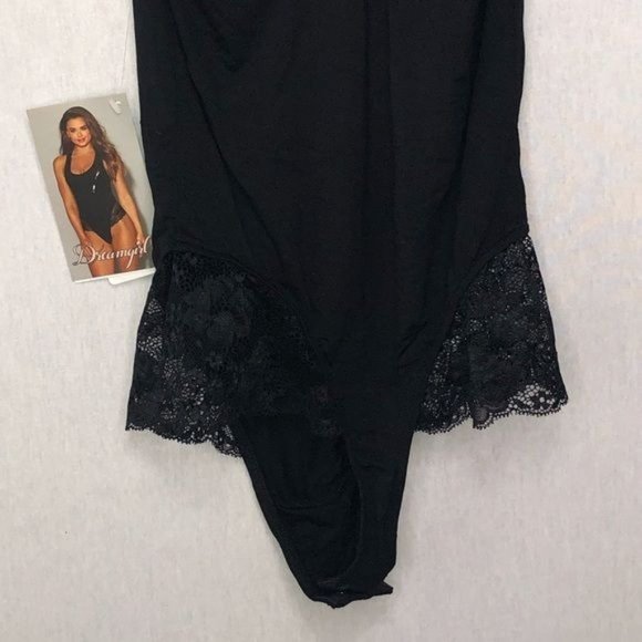 Soft Black Jersey Racerback Bodysuit, lace trim - Picture 8 of 9